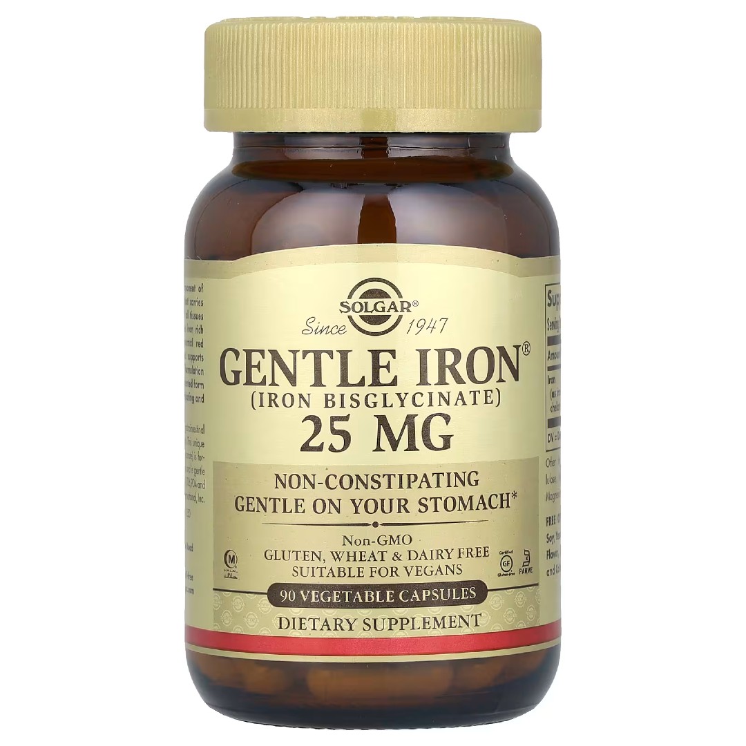 gentle-iron-solgar-1 Залізо Gentle Iron® 25 мг — м’яка форма, 90 рослинних капсул (Solgar) - Зображення 1