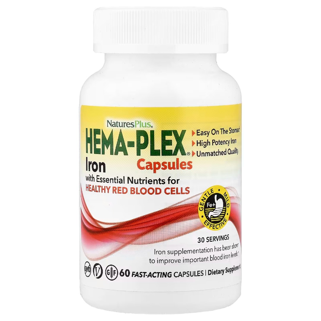 hema-plex-caps-60-1 Капсули з залізом Hema-Plex®, 60 капсул (NaturesPlus) - Зображення 1