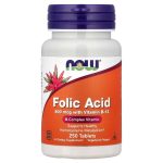 Folic Acid (Фолієва кислота) 800 мкг + B12, 250 таблеток (NOW Foods)