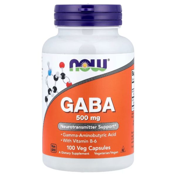 GABA (ГАМК) 500 мг з вітаміном B6, 100 капсул (NOW Foods)