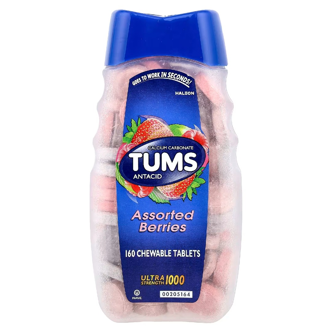 tums-160-1 Тумс Ультра Антацид 1000 мг (TUMS Ultra Strength 1000), ягідне асорті, 160 жувальних таблеток (TUMS) - Зображення 1